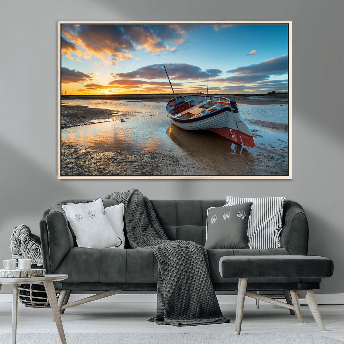 Small Boat At The Beach Sunset Wall Art, Boat Sunset Wall Art Canvas Print