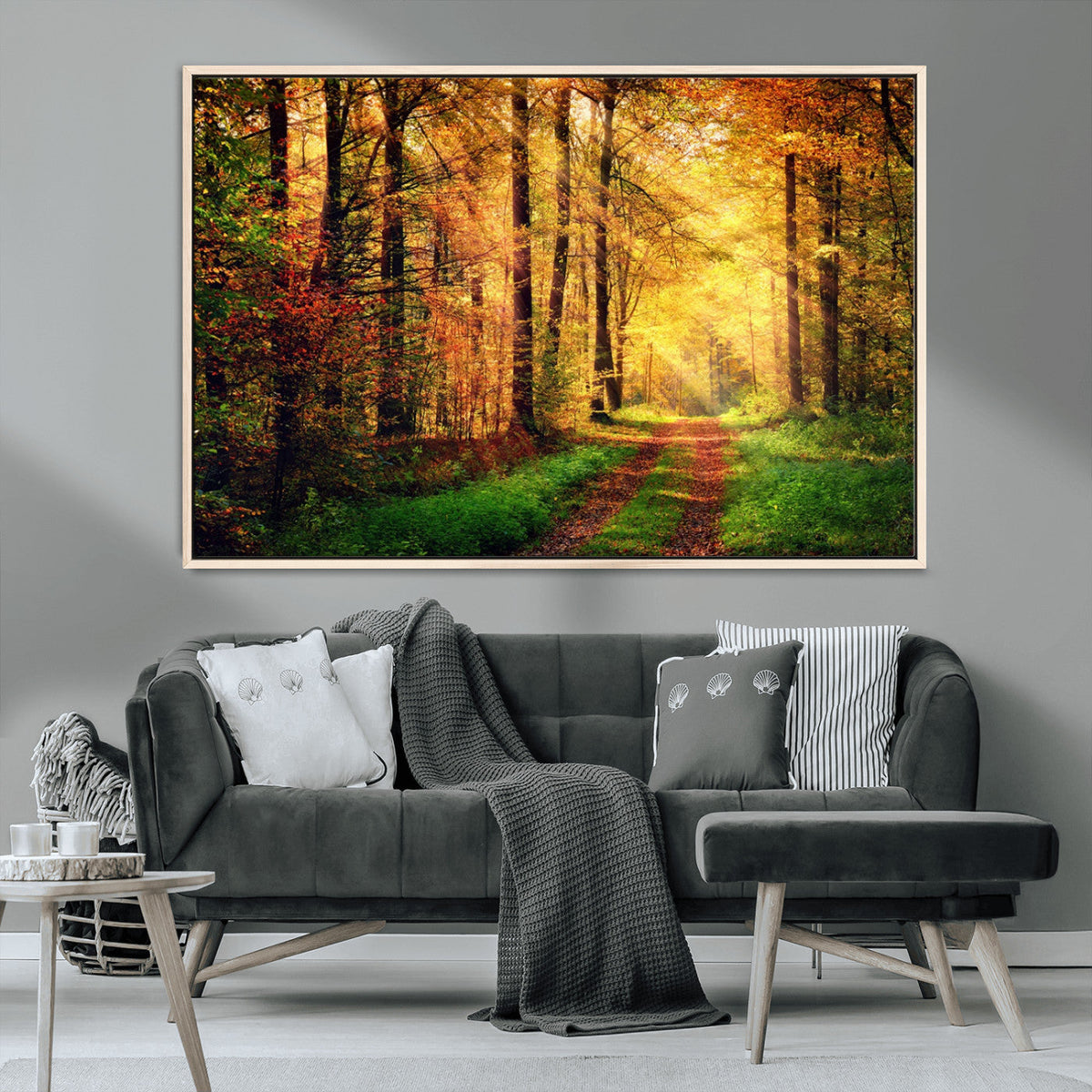 Sunlight Through Trees Wall Art Canvas Print | Autumn Forest Wall Art