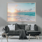 Tranquil Ocean Beach Sunset Canvas Wall Art | 3-Panel Coastal Decor