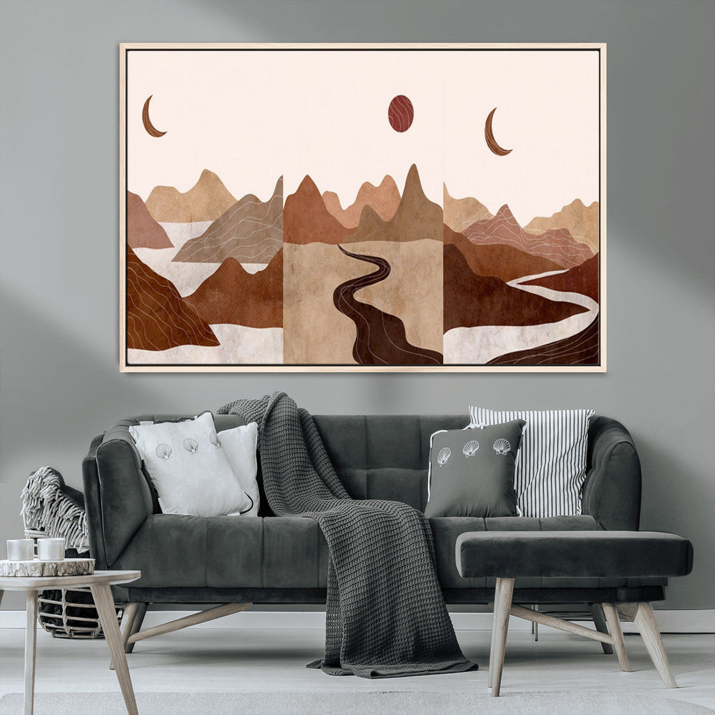 Boho Wall Art Canvas Print Set | Mid-Century Bohemian Wall Artwork, Boho Neutral