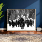 Bison Herd in Snow Wall Art Canvas Print | Rustic Western Bison Wall Art for Living Room and Farmhouse Decor