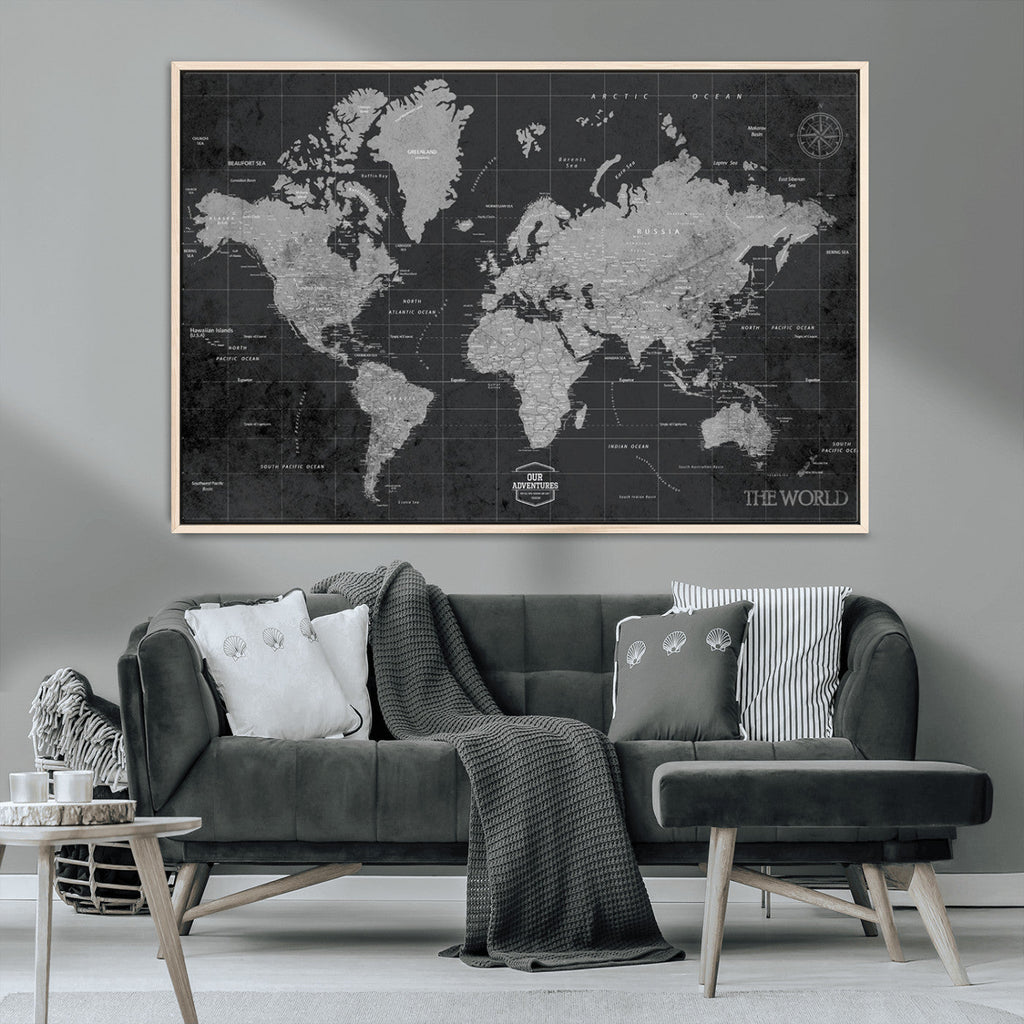 World Map Canvas Print, Detailed Map of the World Wall Art for Home or Office