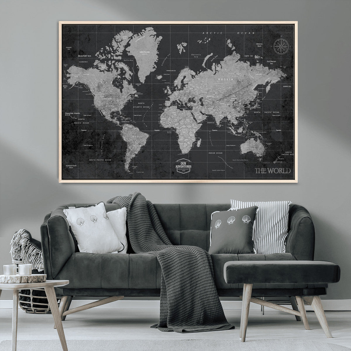 World Map Canvas Print, Detailed Map of the World Wall Art for Home or Office