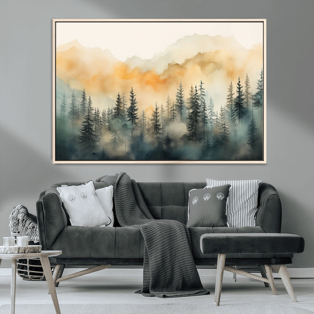 Abstract Forest Print | Mountain Wall Art | Autumn Landscape Canvas Print