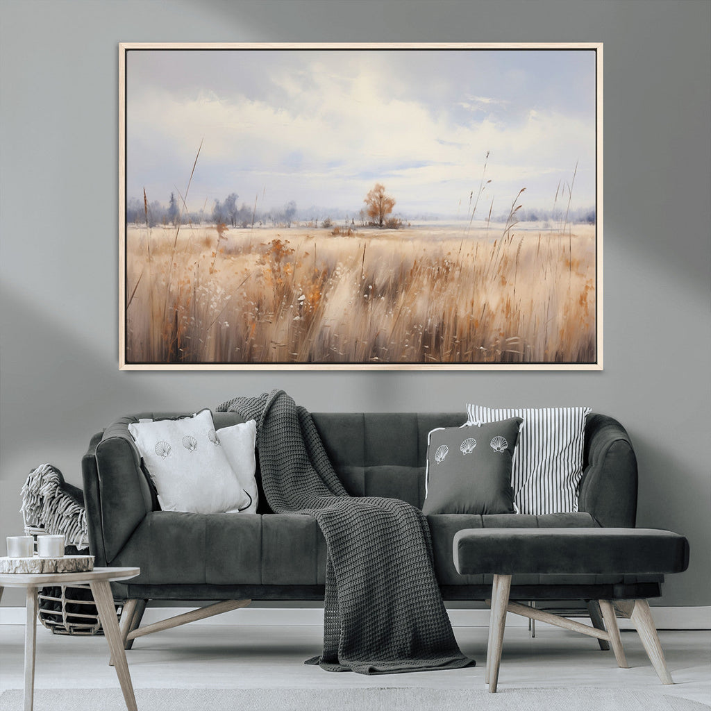 Golden Fields Wall Art Print Canvas | Serene Minimalist Landscape for Farmhouse Decor