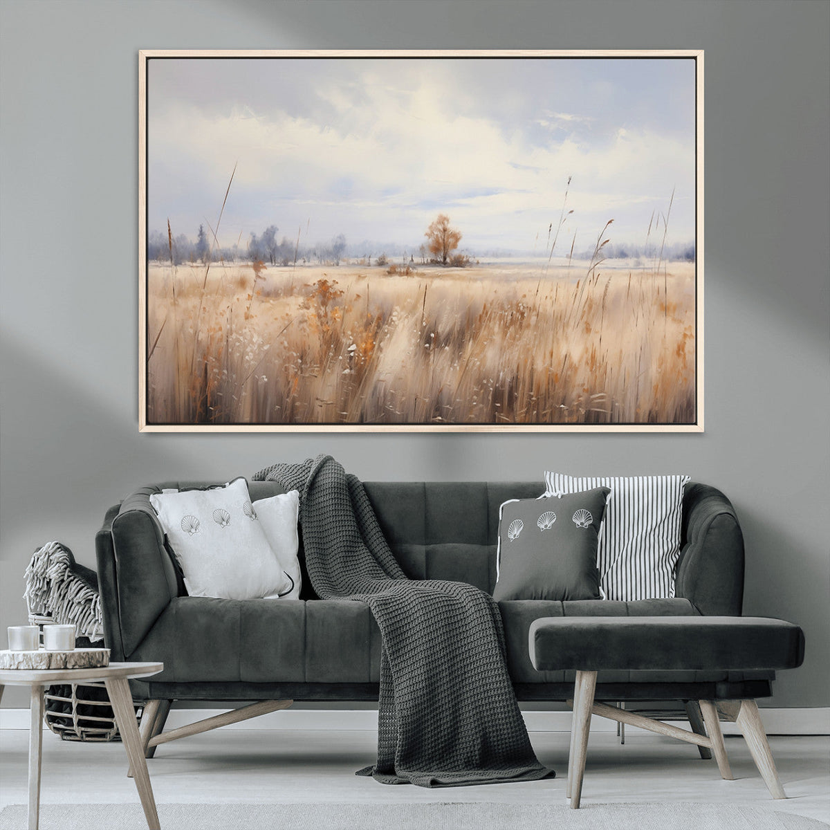 Golden Fields Wall Art Print Canvas | Serene Minimalist Landscape for Farmhouse Decor
