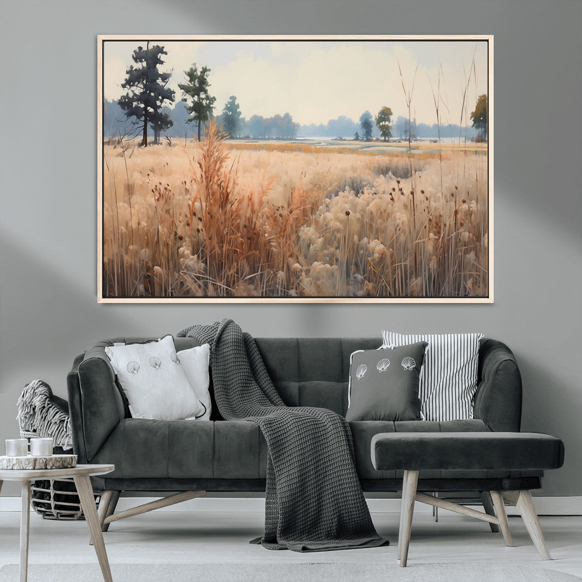 Golden Fields Canvas Wall Art Print | Serene Minimalist Landscape for Modern Decor