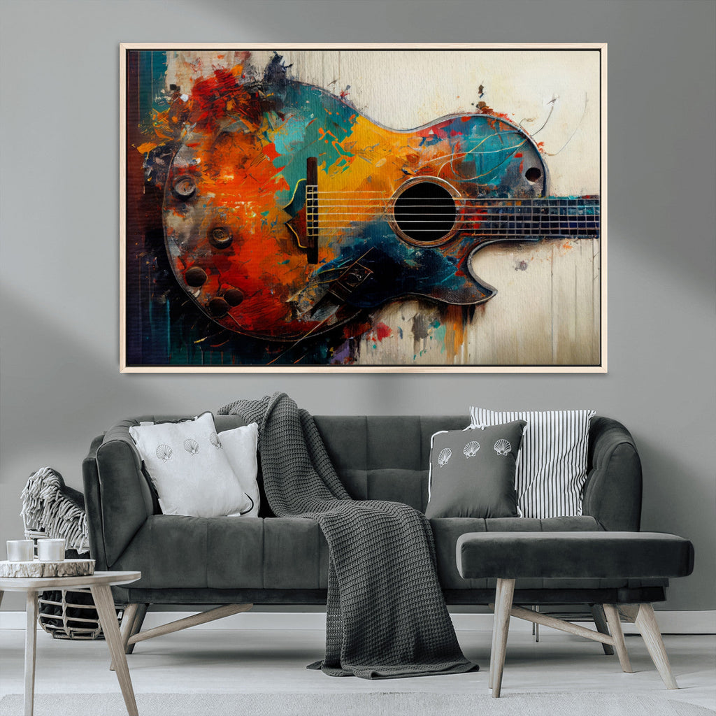 Abstract Guitar Wall Art Canvas | Vibrant Music-Inspired Art for Living Room or Studio