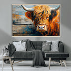 Highland Cow Abstract Canvas Wall Art, Bold Farmhouse Decor
