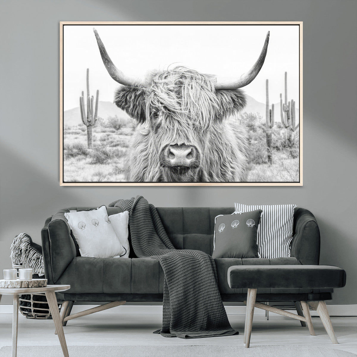 Rustic Charm, Cow Longhorn Black White Bighorn Wall Art