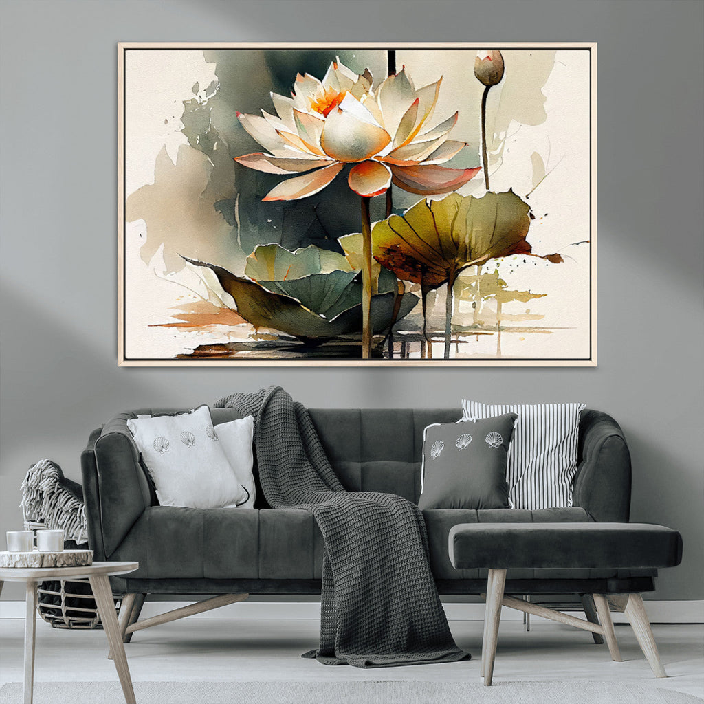 Lotus Flower Watercolor Canvas Print | A Symbol of Serenity and Growth in Soft Watercolors