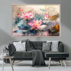 Lotus Flower Wall Art | 3 Panel Giclee Canvas Print of Pink Lotus Blossoms