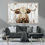 Rustic Longhorn Bull Wall Art Canvas Set