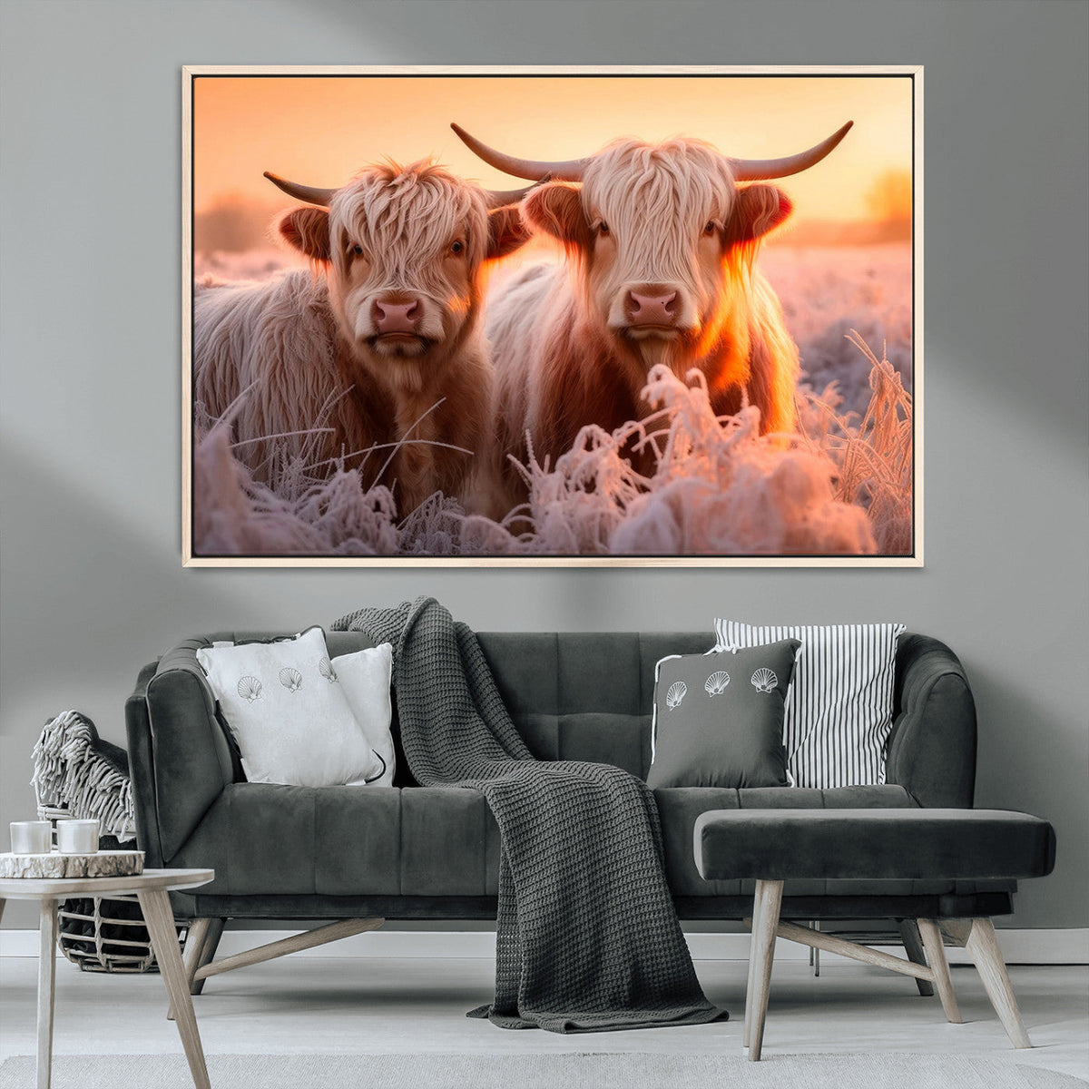 Highland Cows at Sunrise Wall Art Canvas Set