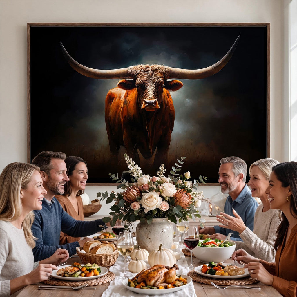 Abstract Texas Longhorn Wall Art Print | 3-Panel Large Texas Longhorn Canvas
