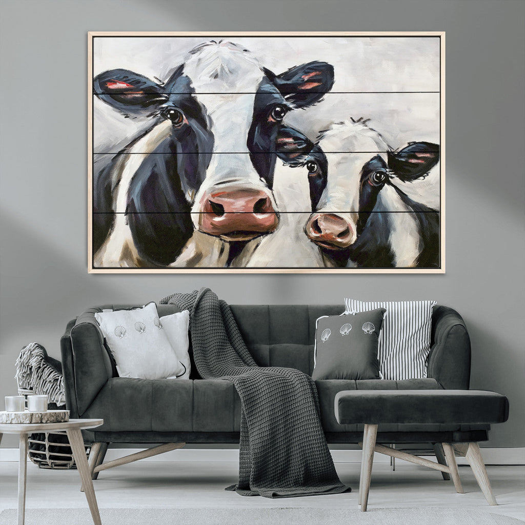 Vintage Baby and Mom Cattle Wall Art Canvas Print