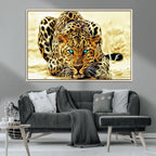 Blue-Eyed Leopard Canvas Wall Art, Framed Animal Print, Fierce and Bold Decor for Living Rooms