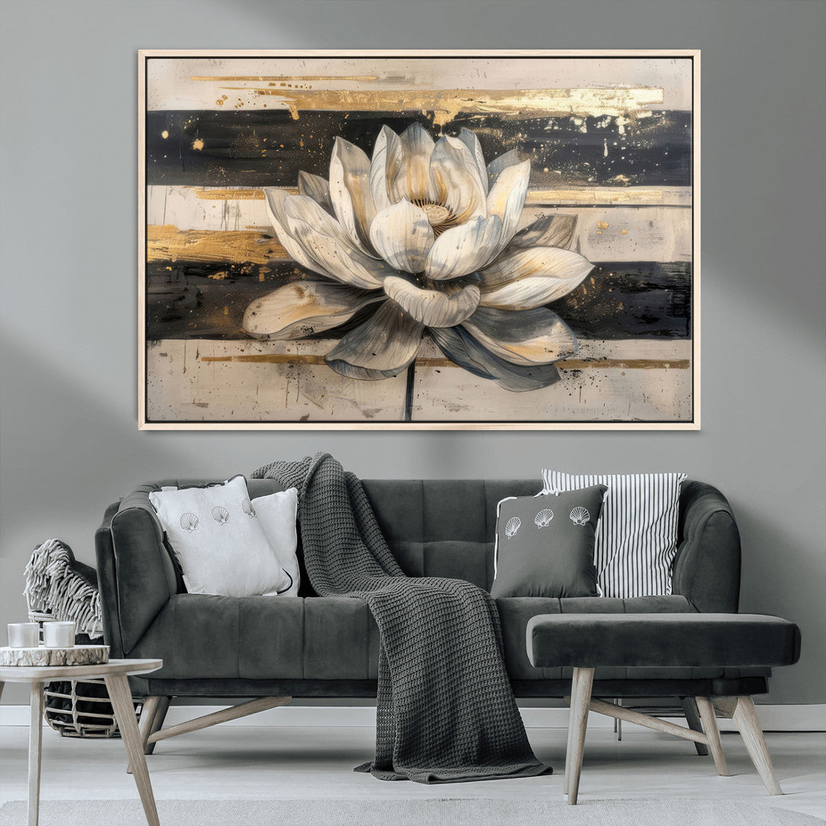 Lotus Flower Wall Art | Framed Abstract Floral Canvas