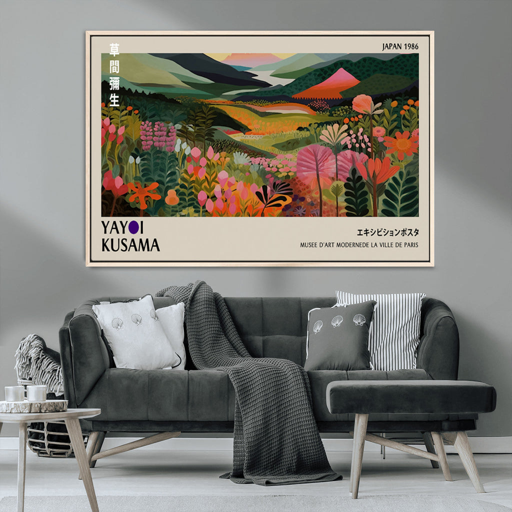 Yayoi Kusama Abstract Print, Vibrant Floral Mountain Art