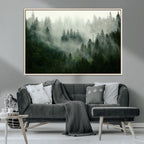 Misty Forest Wall Art | Tranquil Green Woodland Canvas Print