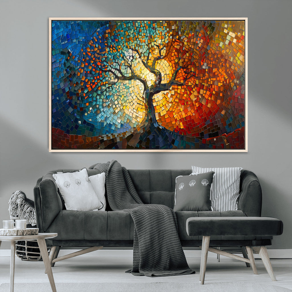 Yggdrasil Tree of Life Mosaic Stained Glass Wall Art Canvas Print