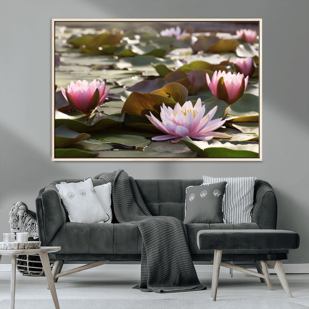 Lotus Flower Wall Art Canvas Print, Water Lily Large Wall Art for Yoga Room Decor