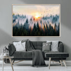 Abstract Forest Wall Art, Serene Nature Canvas Print with Misty Forest Design for Modern Home Decor