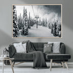 Snowy Pines Wall Art Canvas Print | Ski Lift in a Winter Forest