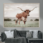 Texas Longhorn Wall Art | Framed Spotted Cattle Canvas