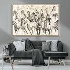 Abstract Horse Wall Art Canvas Print, Framed Horse Sketch with Galloping Herd