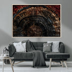 Dark Wood Ring Wall Art Canvas Print, Framed Abstract Tree Slice Print, Rustic Wood Grain Decor