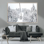 Snowy Ski Lift Wall Art | Framed Winter Mountain Canvas