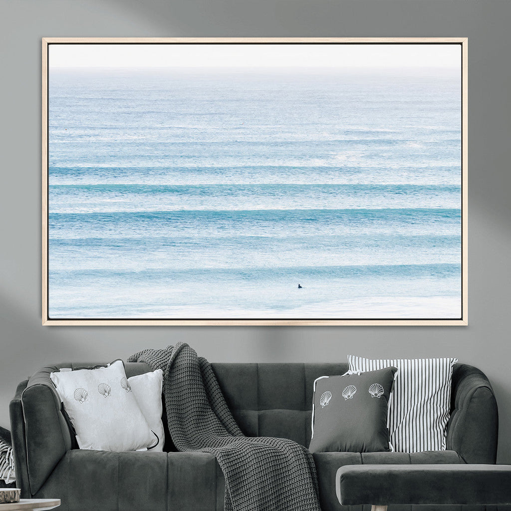Ocean Wave Surfer Wall Art | Framed Minimal Seascape Canvas