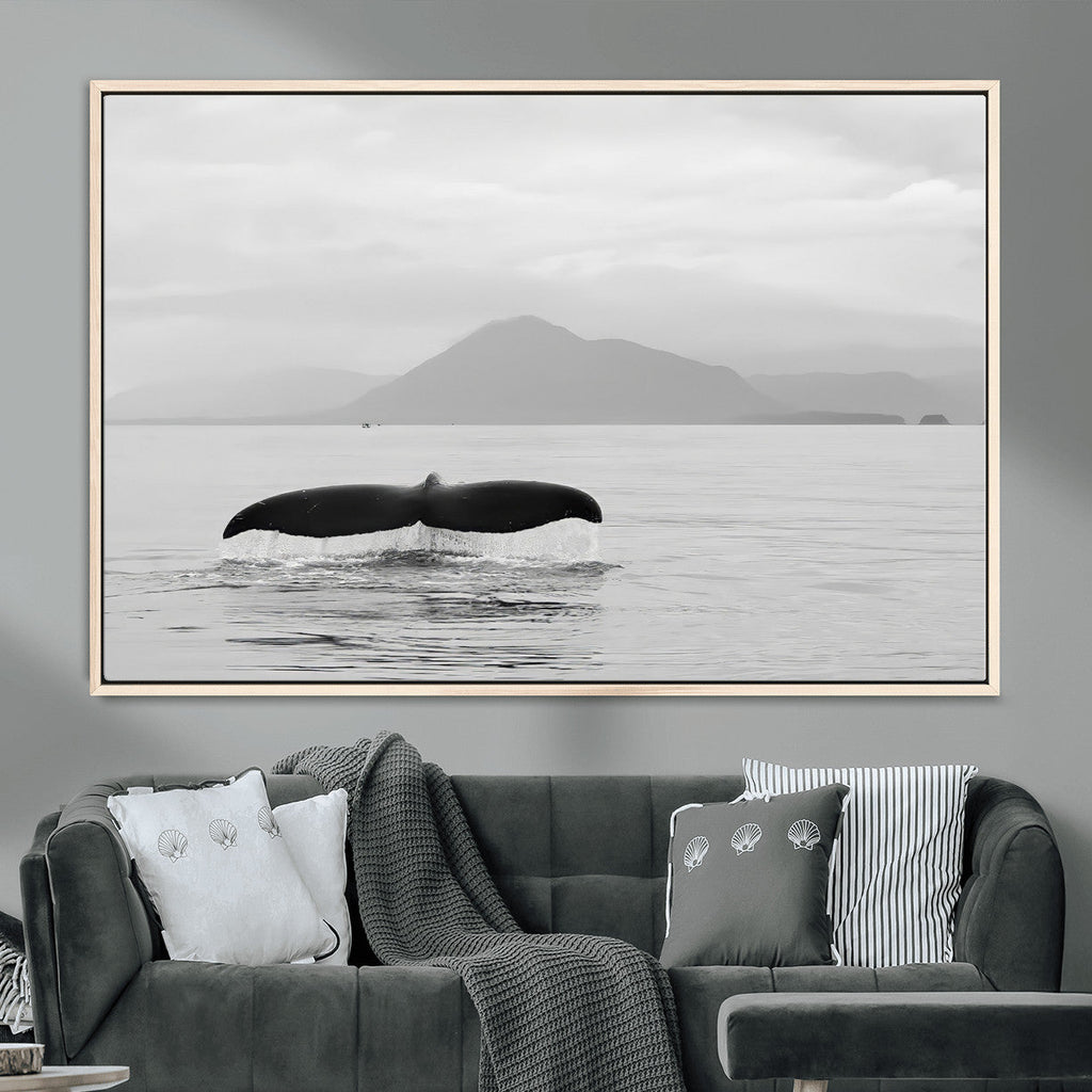 Whale Tail Wall Art | Framed Black White Ocean Canvas