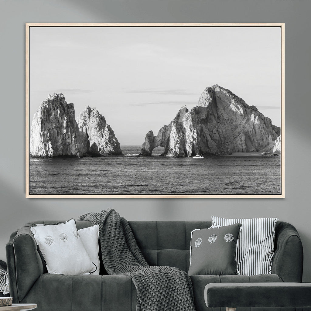 Coastal Wall Art | Framed Black White Ocean Canvas Artwork