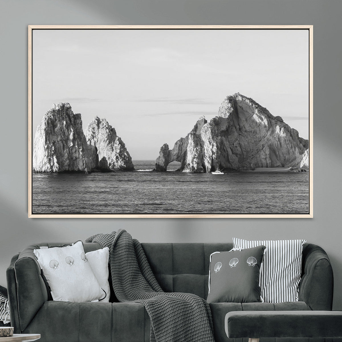 Coastal Wall Art | Framed Black White Ocean Canvas Artwork