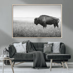 Bison Wall Art Canvas Print, Framed Rustic Wildlife Scene with Wild Buffalo