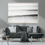 Black White Ocean Wall Art Canvas Print, Framed Coastal Sport and Ocean Swimmers Scene