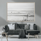 Surfer Silhouette Wall Art Canvas Print, Framed Calm Ocean Monochrome Surf