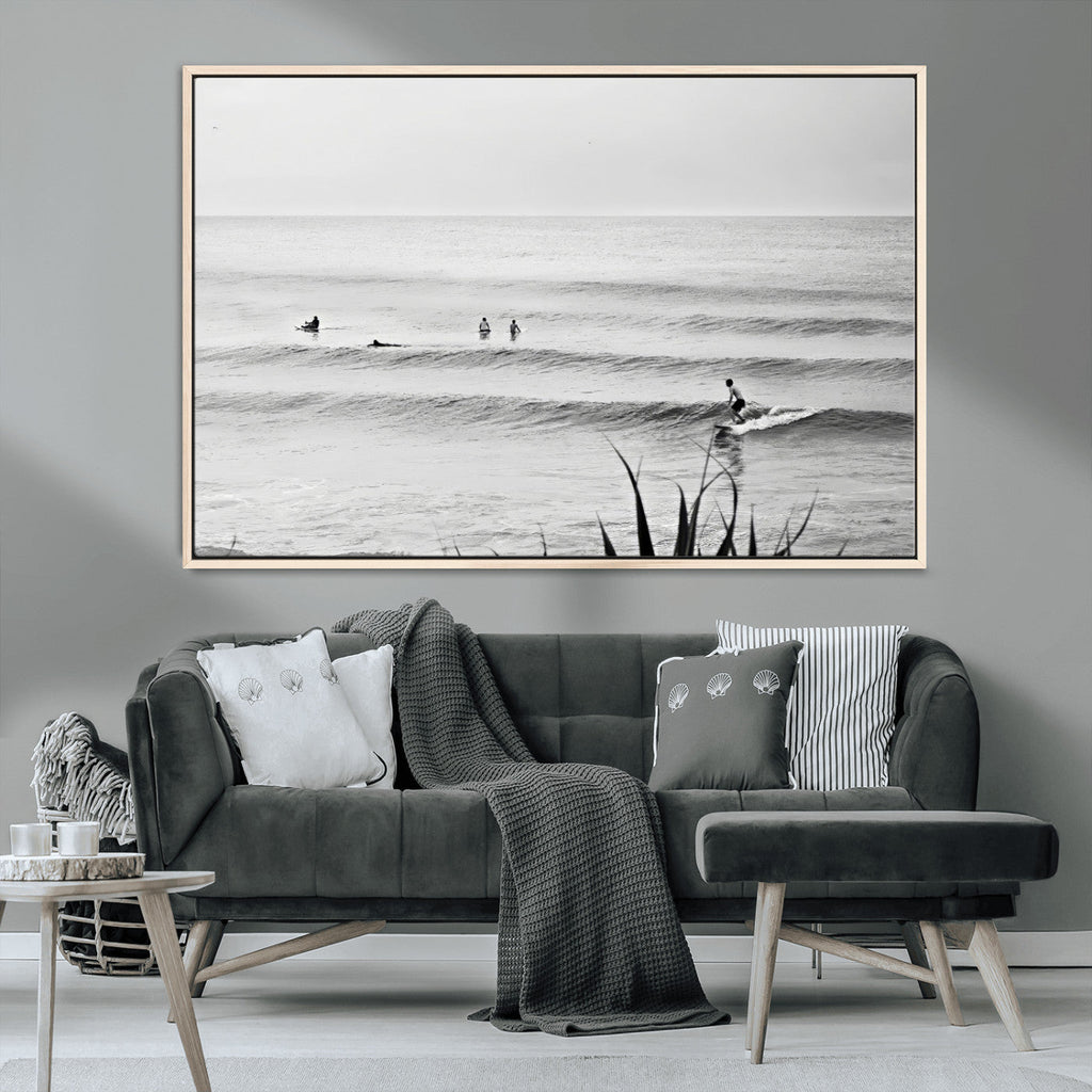 Surfer Silhouette Wall Art | Framed Calm Ocean Canvas