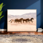 Wild Horse Wall Art Canvas Print, Framed Rustic Western Art, Desert Horse Scene
