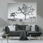 Joshua Tree Wall Art Canvas Print, Framed Black and White Desert Landscape Artwork
