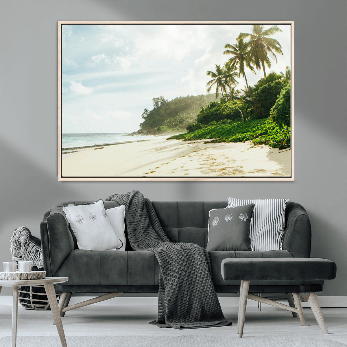 Relaxing Beach Wall Art Canvas Print, Framed Ocean View Coastal Serenity