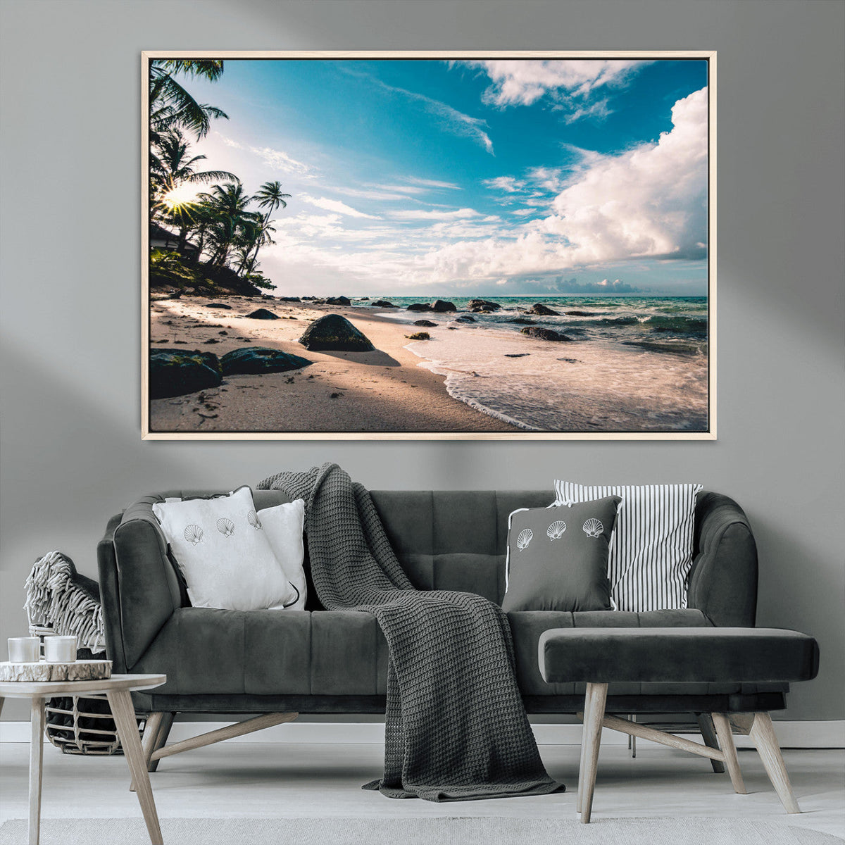 Tropical Beach Wall Art Canvas Print, Framed Ocean Waves Relaxing Seascape