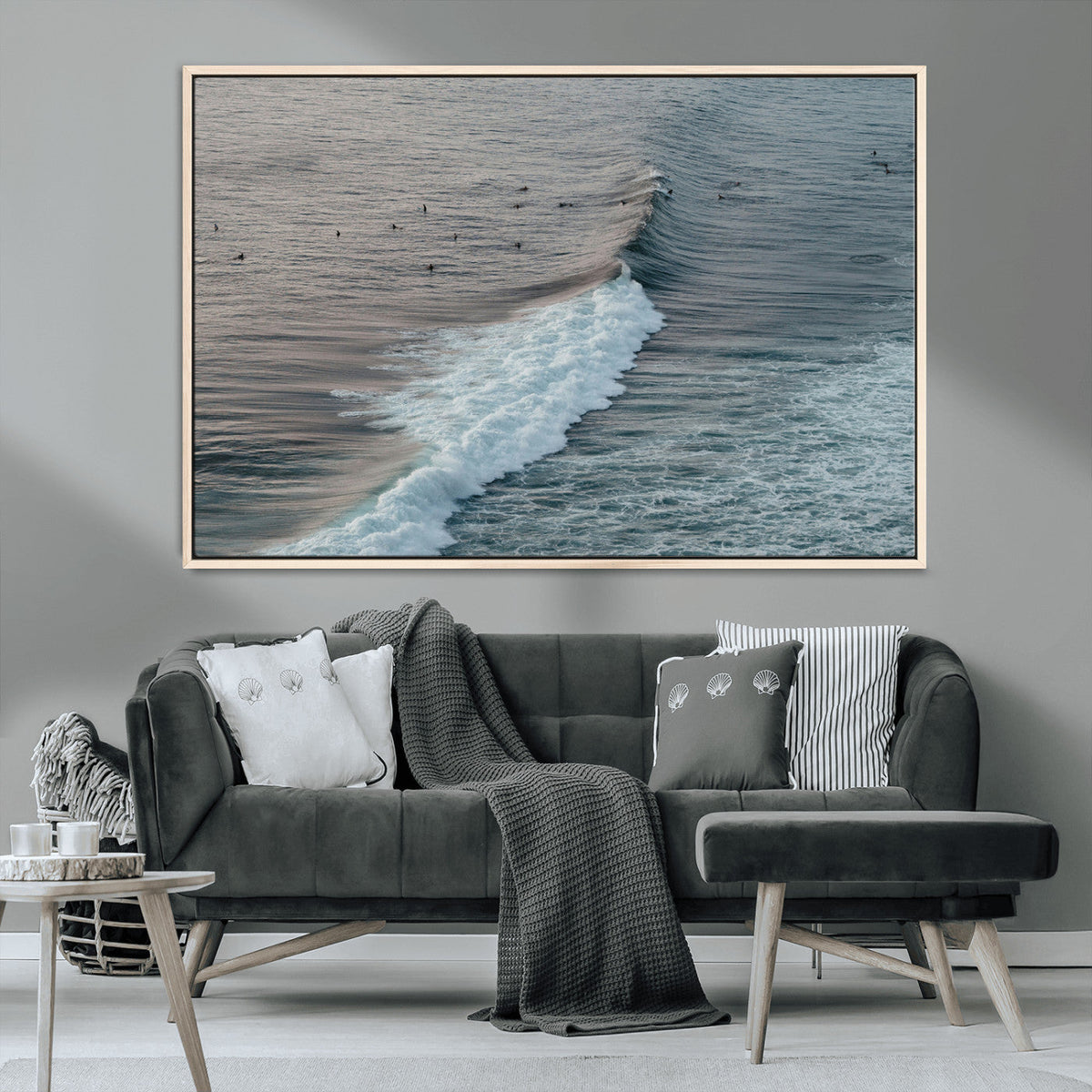 Ocean Waves Wall Art Canvas Print, Framed Coastal Serenity Surf Scene