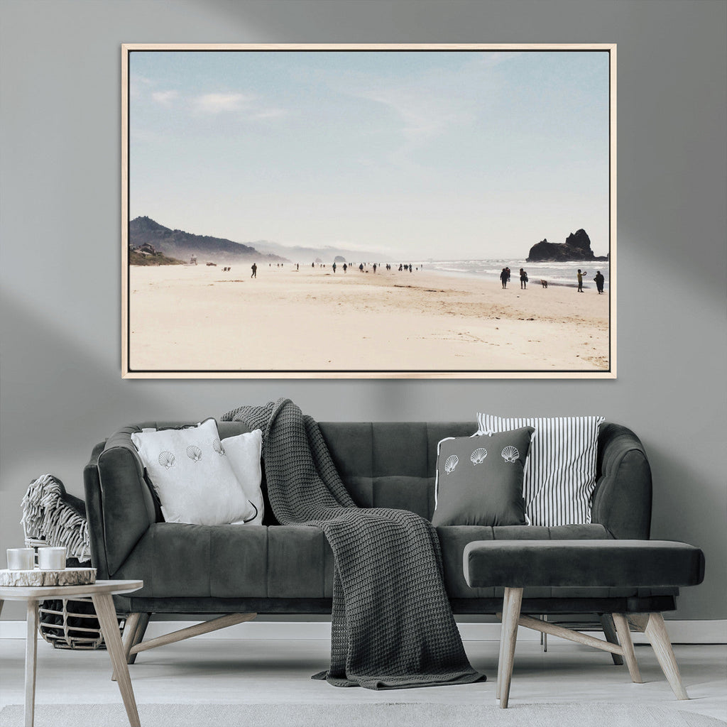 Minimalist Beach Wall Art Canvas Print, Framed Coastal Serenity Soft Sand