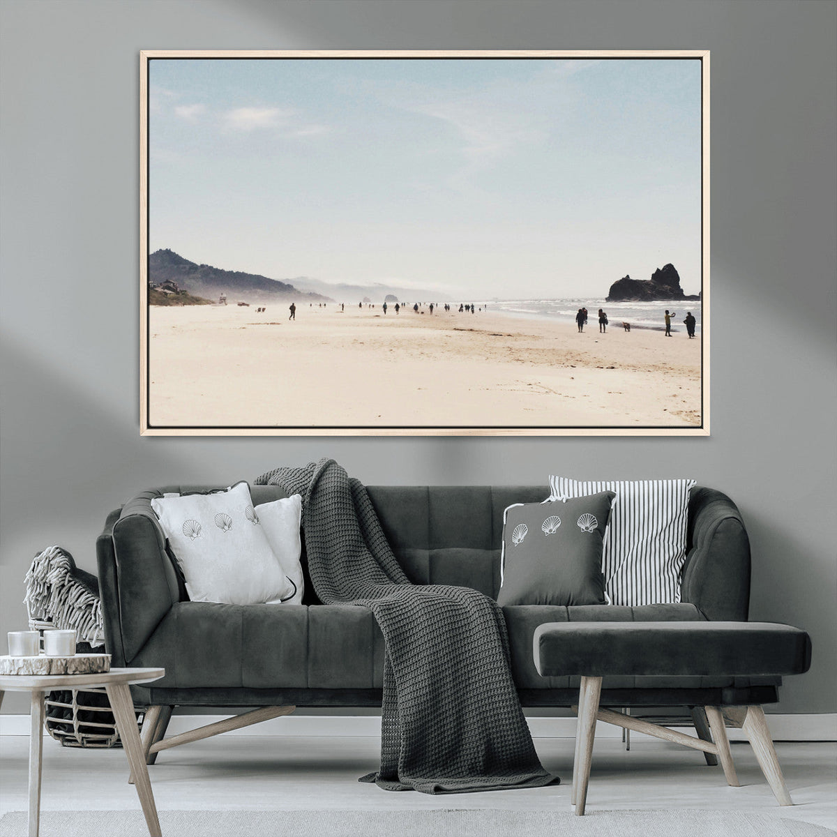 Minimalist Beach Wall Art Canvas Print, Framed Coastal Serenity Soft Sand