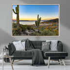 Saguaro Cactus Wall Art Canvas Print, Framed Desert Sunset Southwestern