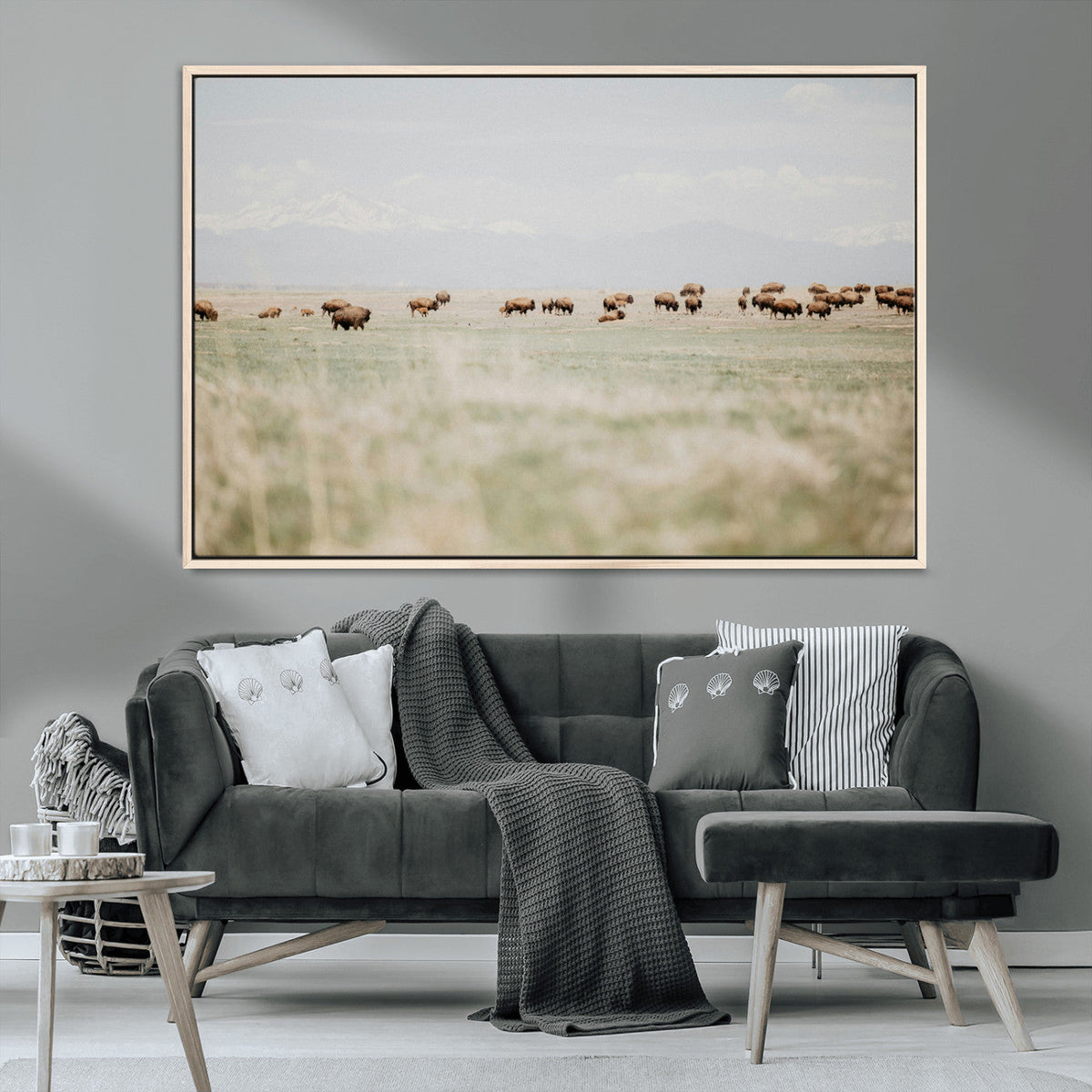 Bison Herd Wall Art Canvas Print, Framed Western Ranch Nature Scene