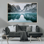 Mountain Lake Wall Art Canvas Print, Framed Toblacher See Winter Wonderland